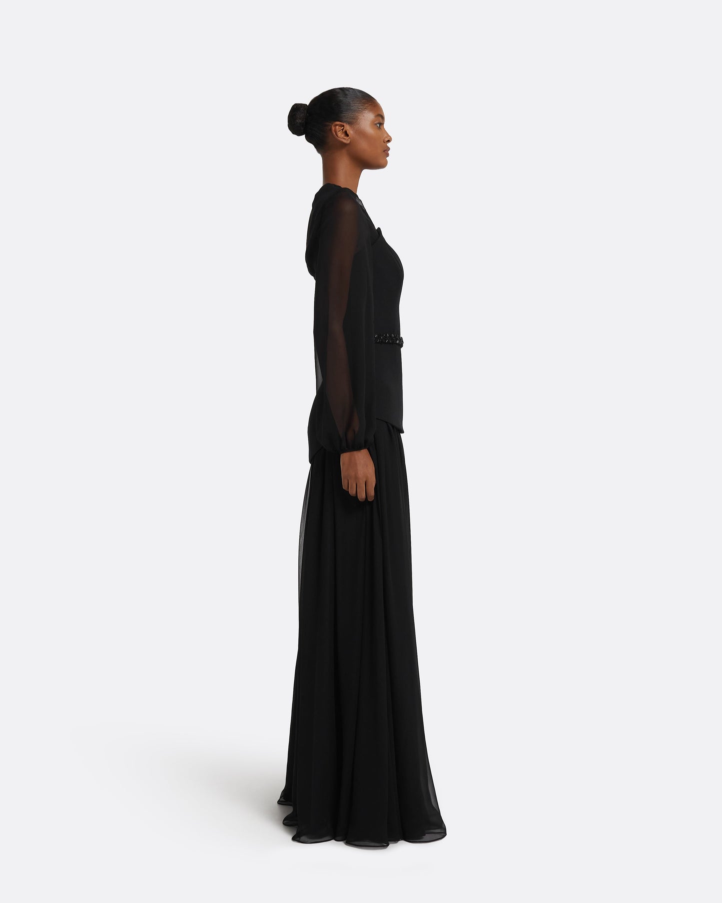 Finley Long Dress in Black & Embellished Belt