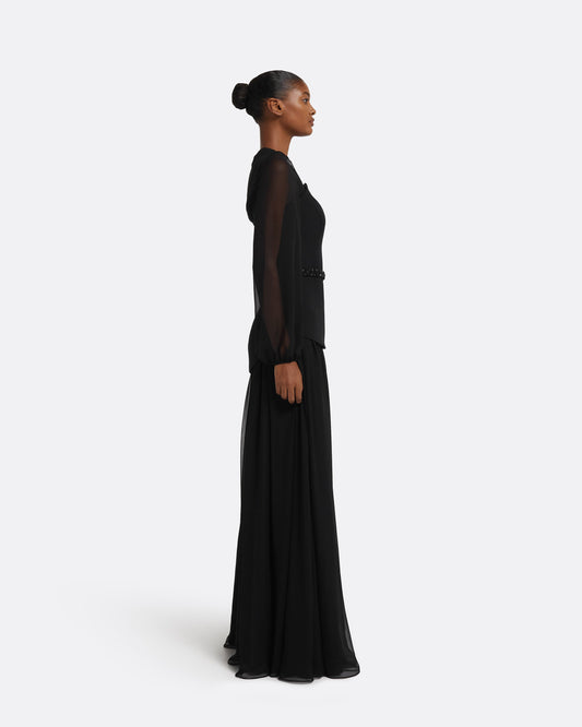 Finley Long Dress in Black & Embellished Belt