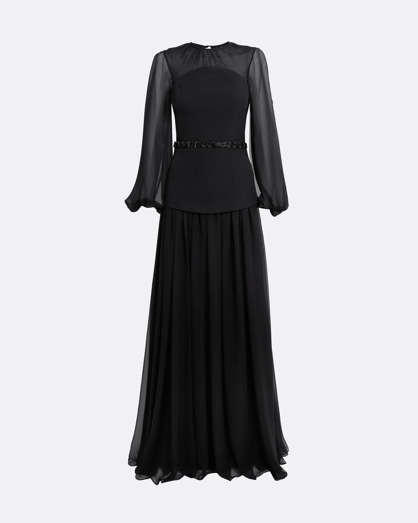 Finley Long Dress in Black & Embellished Belt