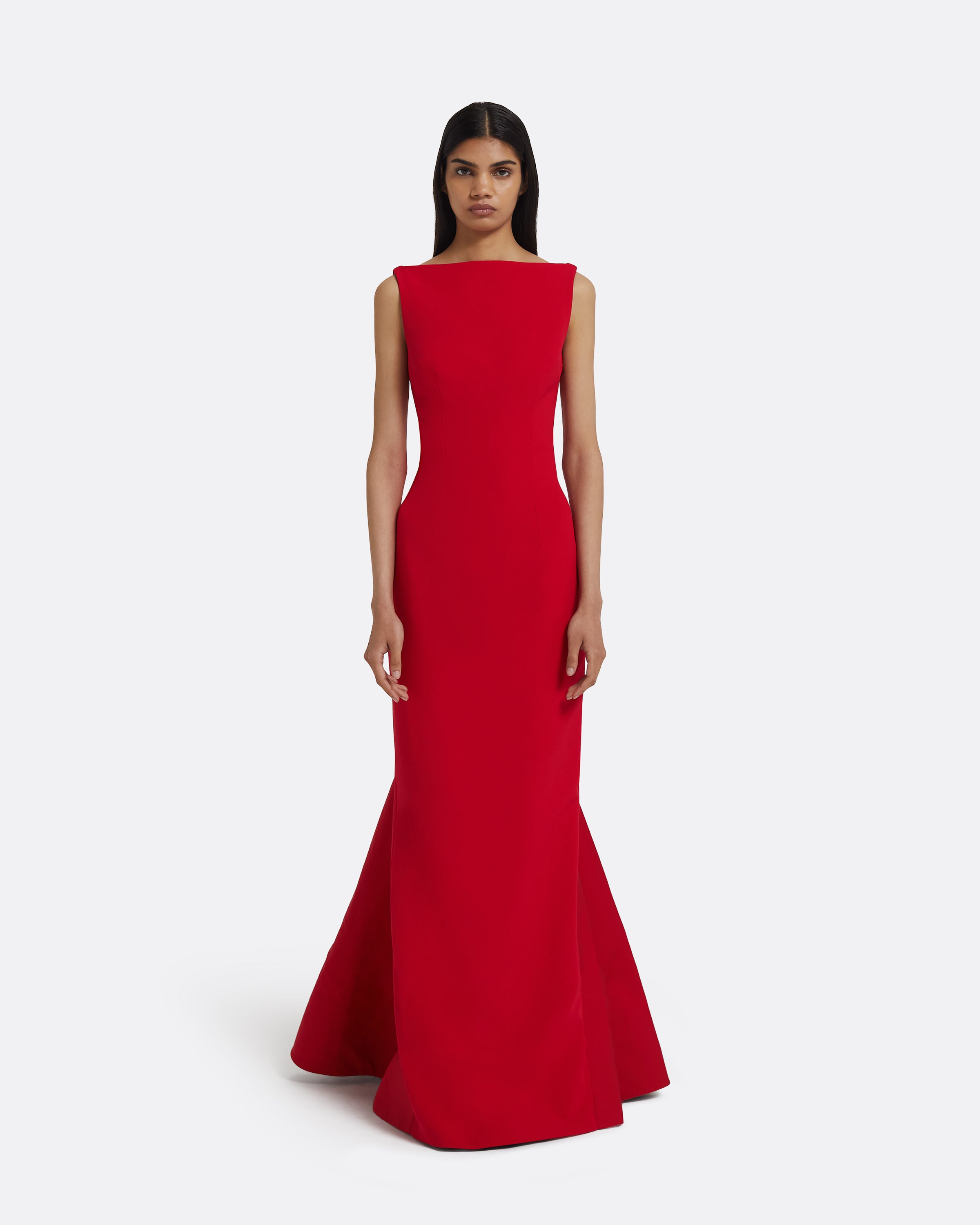 Sloane Long Dress in Lacquer Red on Crimson