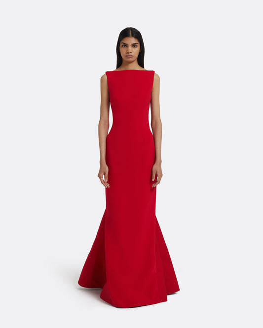 Sloane Long Dress in Lacquer Red on Crimson