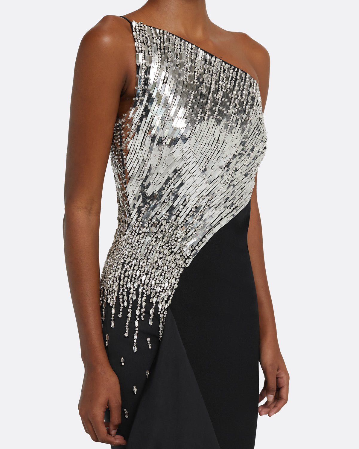 Tia Dress Long in Black with Crystal