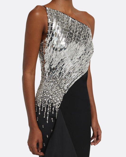 Tia Dress Long in Black with Crystal