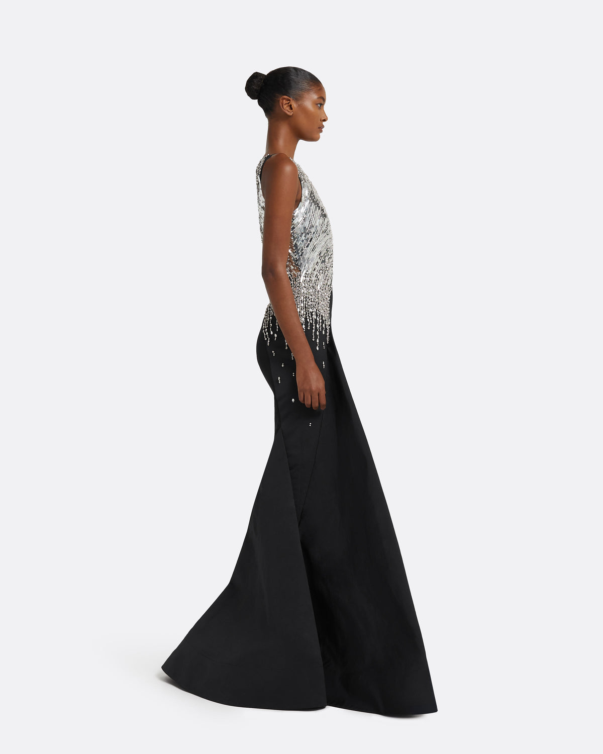 Tia Dress Long in Black with Crystal