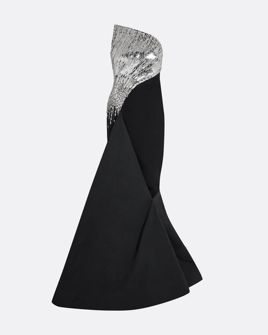 Tia Dress Long in Black with Crystal