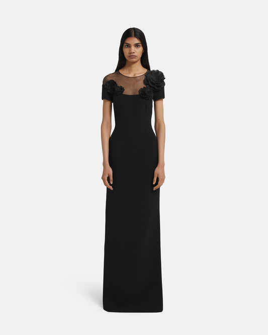 Noah Long Dress in Black with Black Embellishment