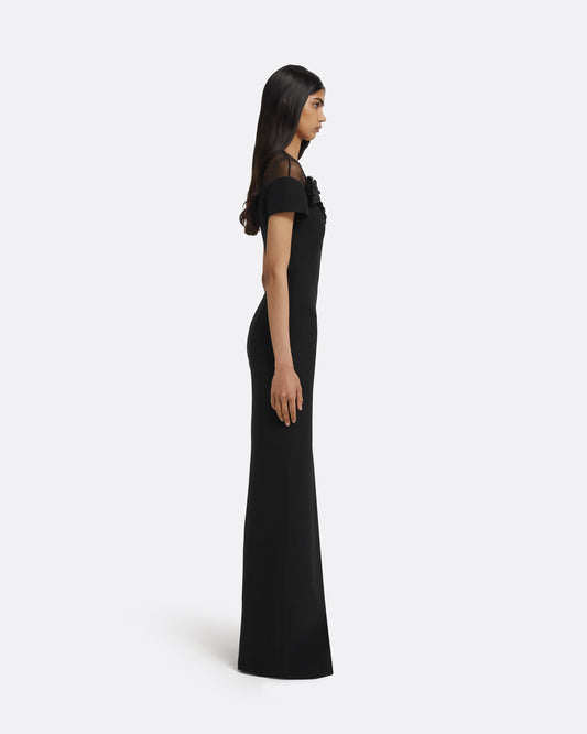 Noah Long Dress in Black with Black Embellishment