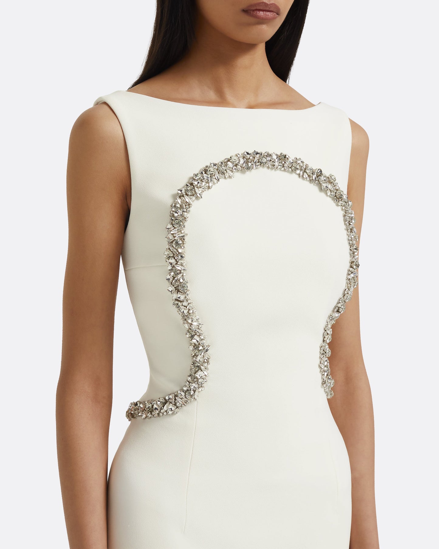Riley Long Dress in Ivory with Crystal Embellishment