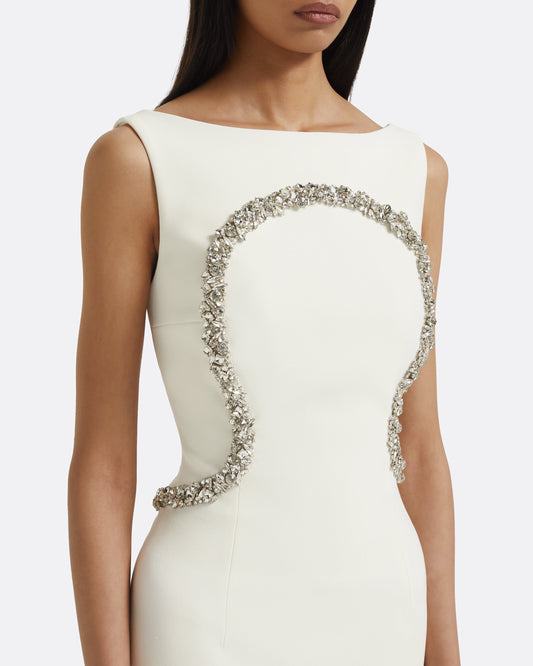 Riley Long Dress in Ivory with Crystal Embellishment