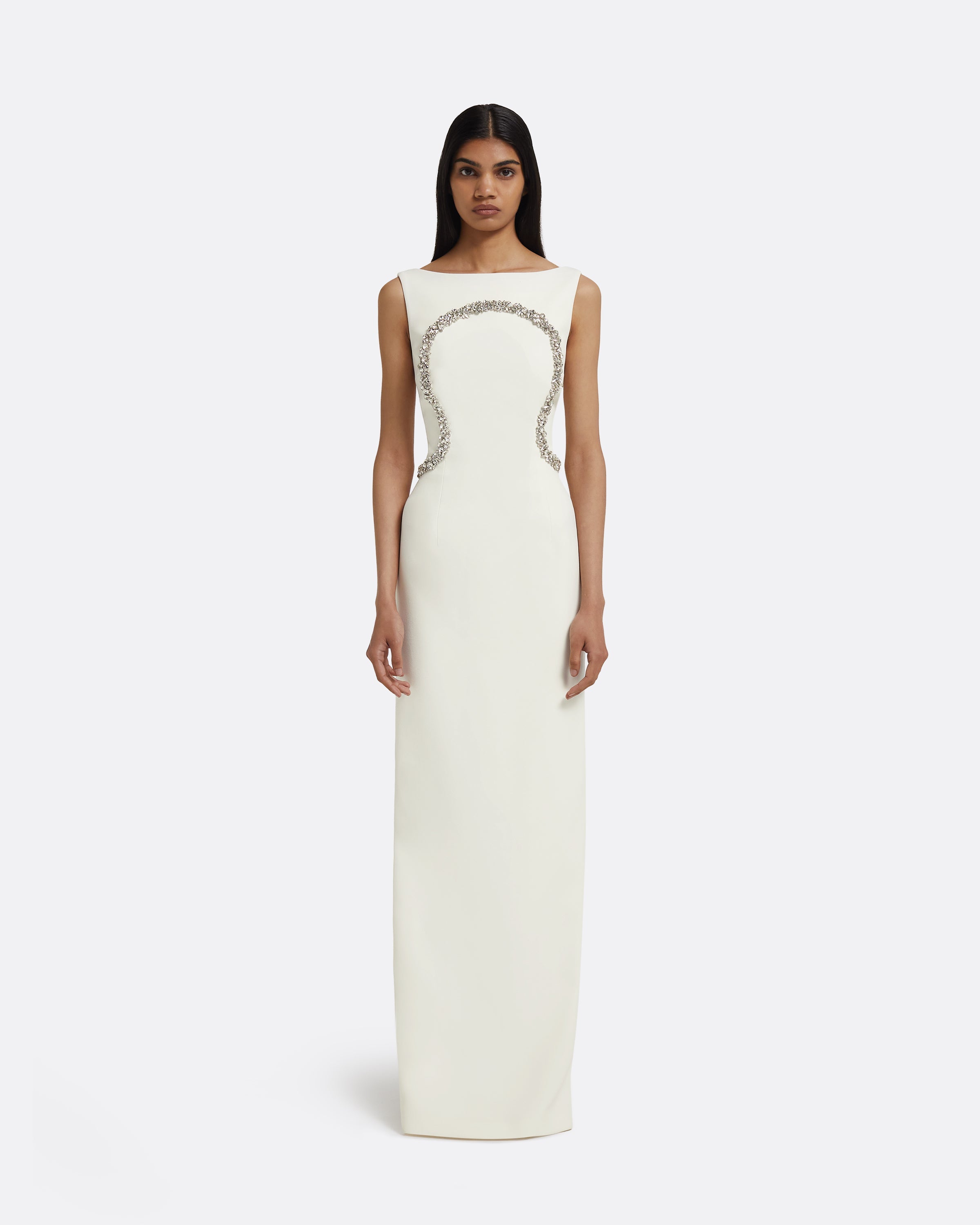 Riley Long Dress in Ivory with Crystal Embellishment
