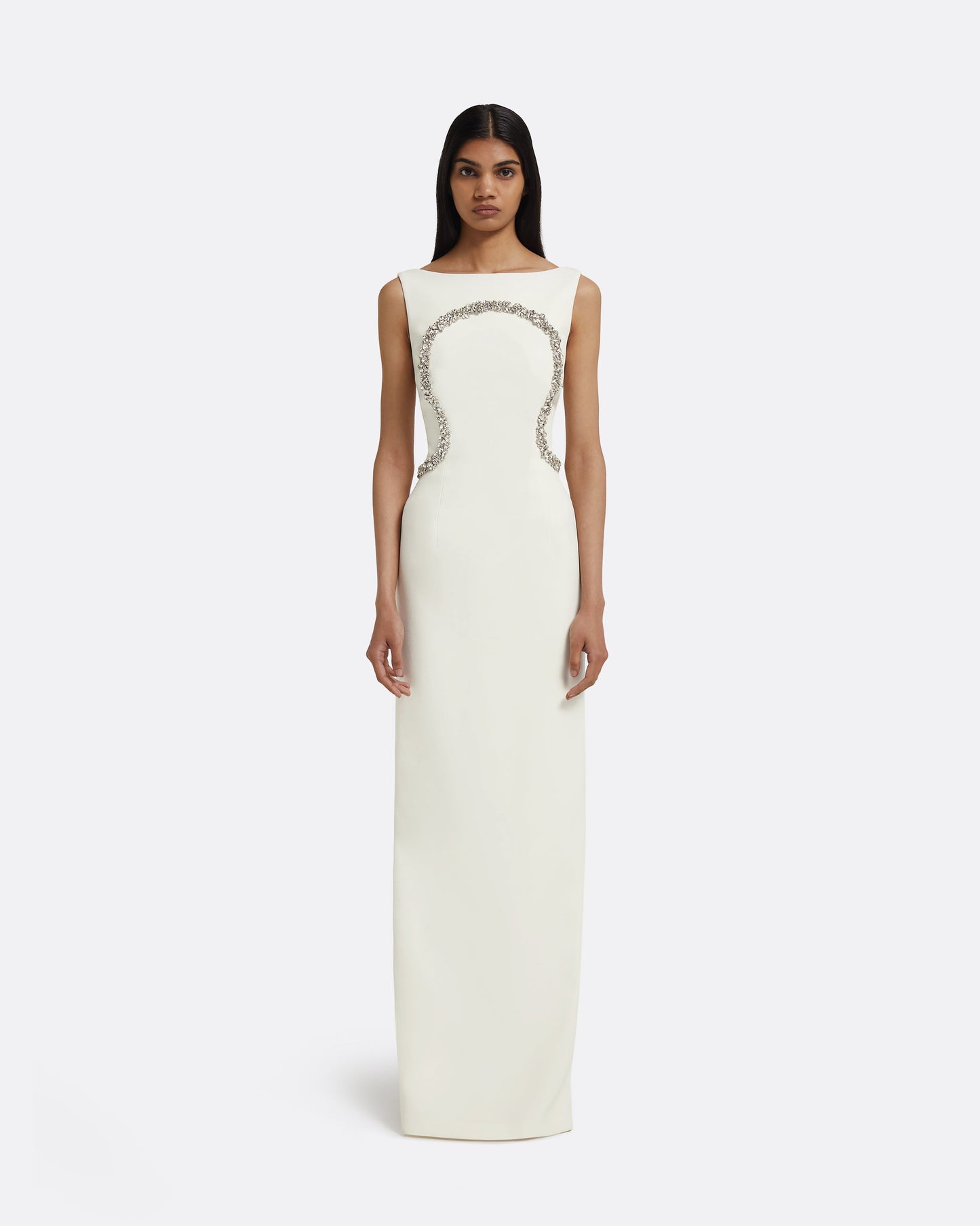 Riley Long Dress in Ivory with Crystal Embellishment