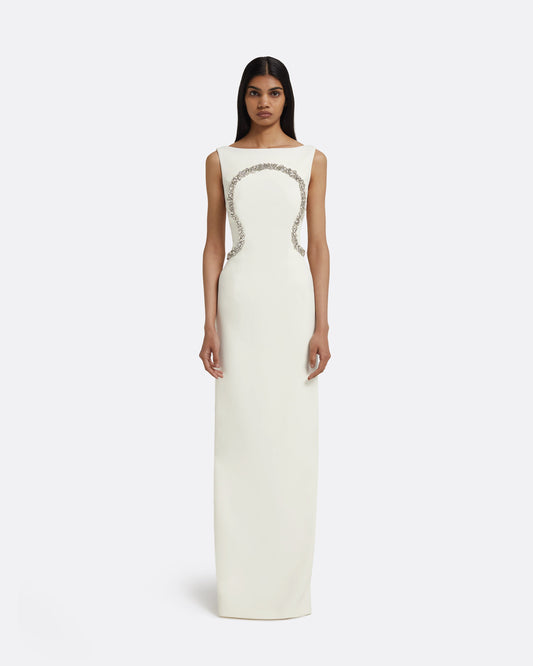 Riley Long Dress in Ivory with Crystal Embellishment