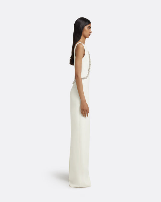 Riley Long Dress in Ivory with Crystal Embellishment