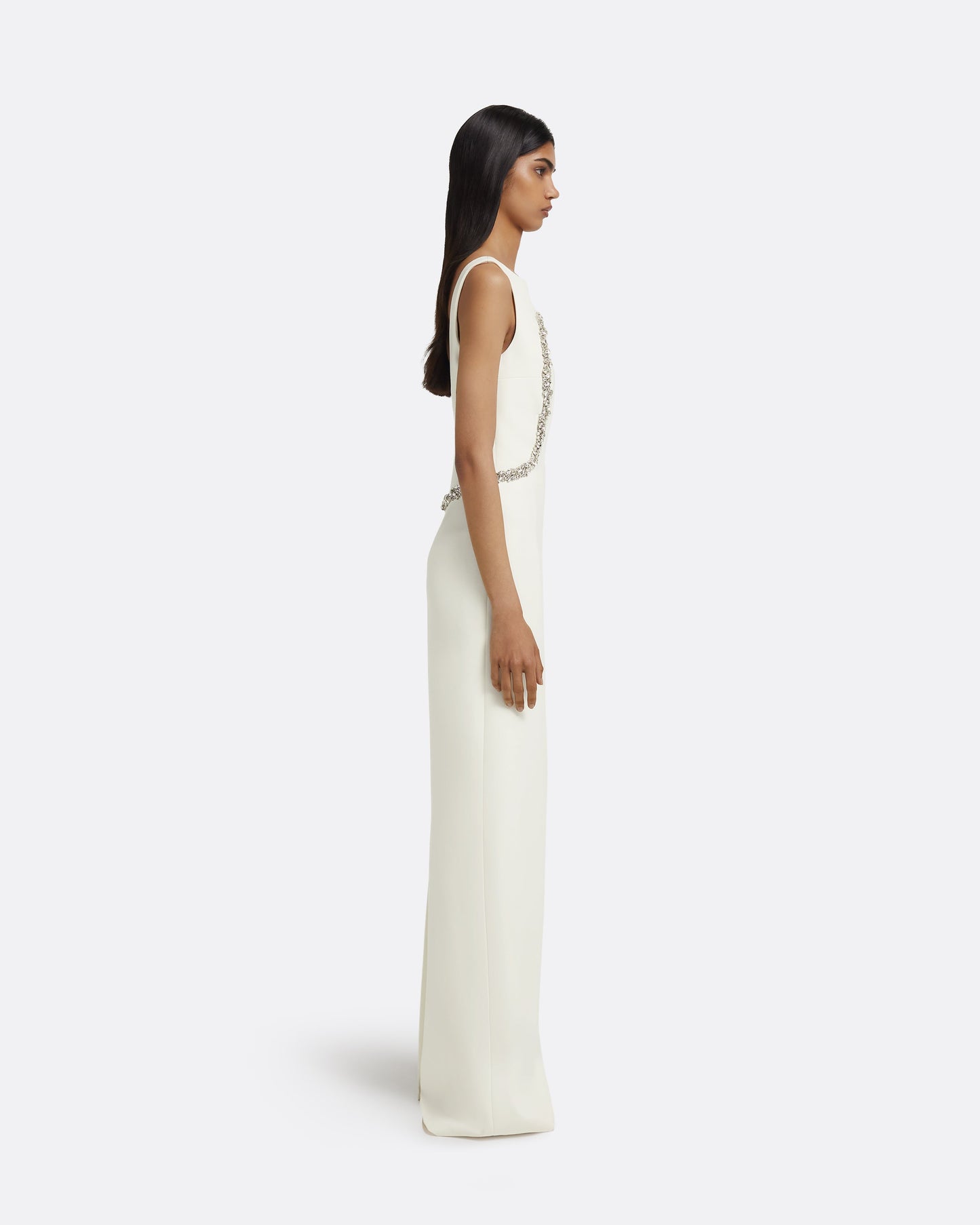 Riley Long Dress in Ivory with Crystal Embellishment