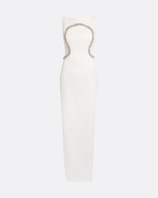 Riley Long Dress in Ivory with Crystal Embellishment