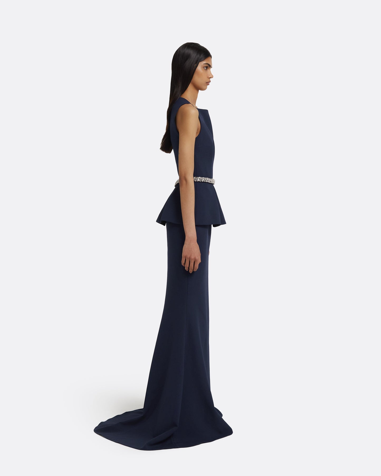 Carter Dress Long & Jonia Belt in Maritime with Crystal