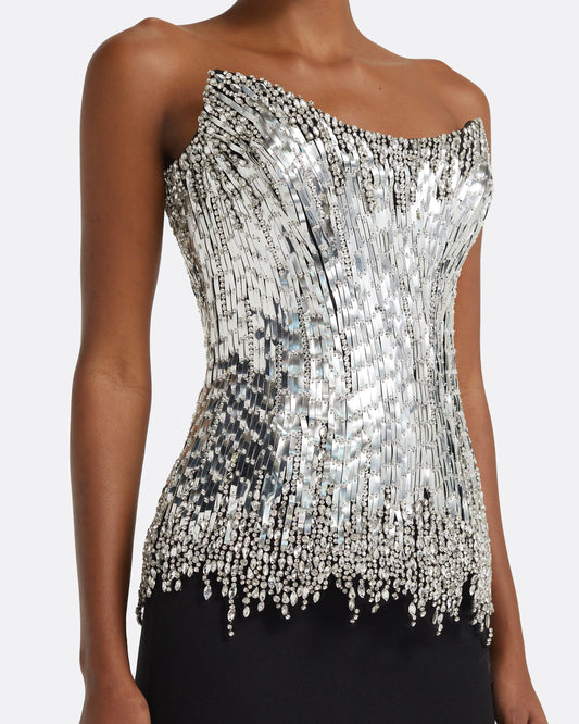Regan Long Dress in Black with Crystal
