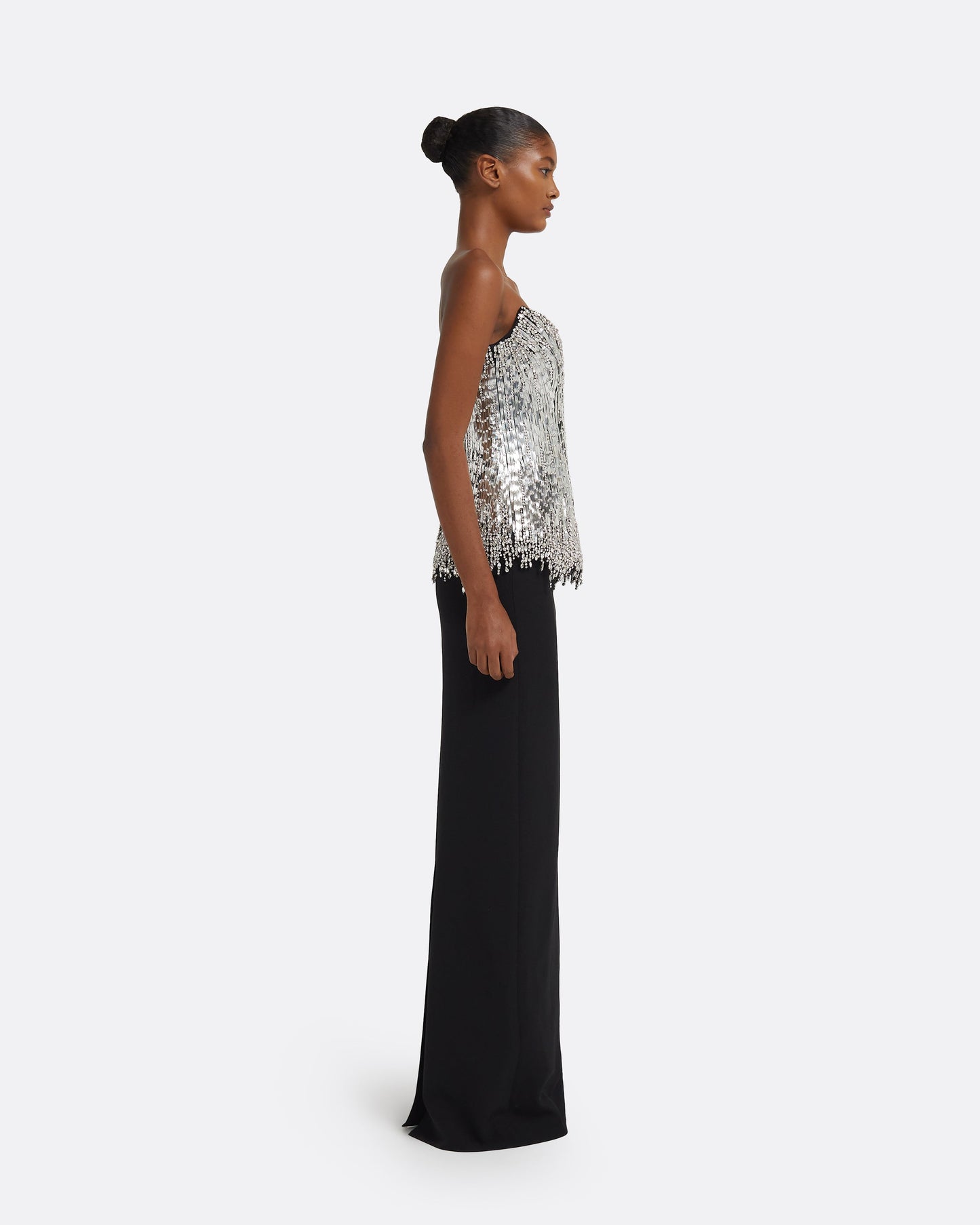 Regan Long Dress in Black with Crystal