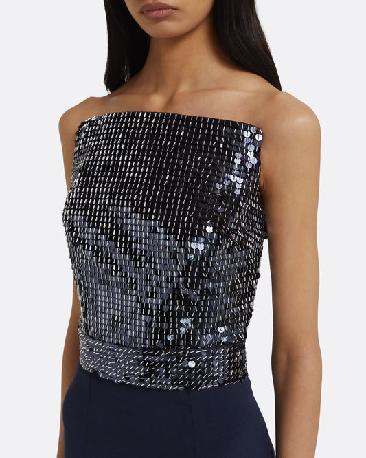 Amory Long Dress in Navy & Silver on Maritime Blue