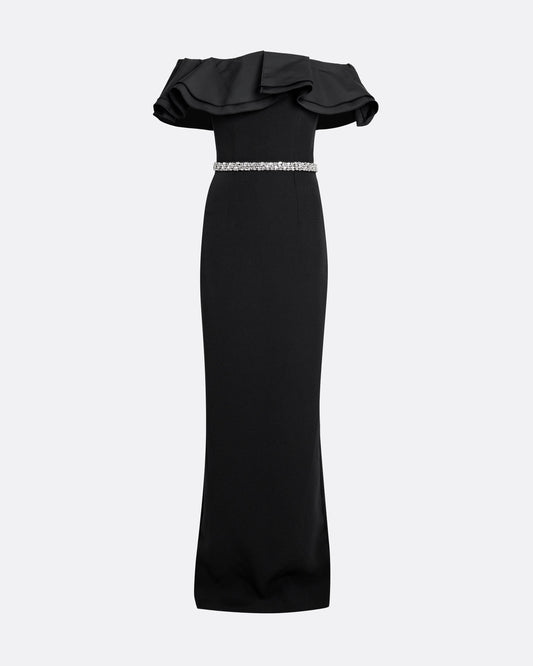 Ryan Long Dress in Black with Crystal