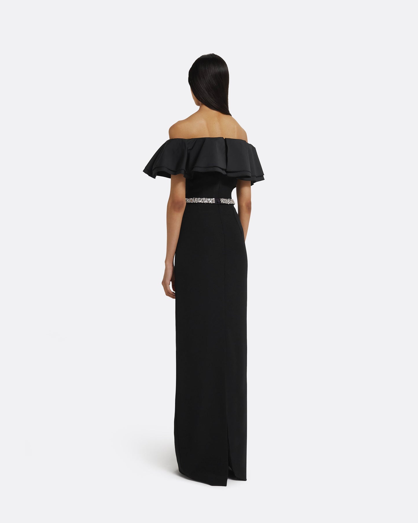 Ryan Long Dress in Black with Crystal