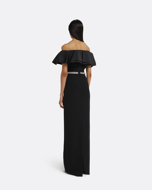 Ryan Long Dress in Black with Crystal