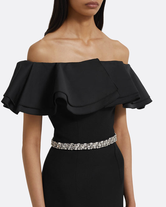 Ryan Long Dress in Black with Crystal