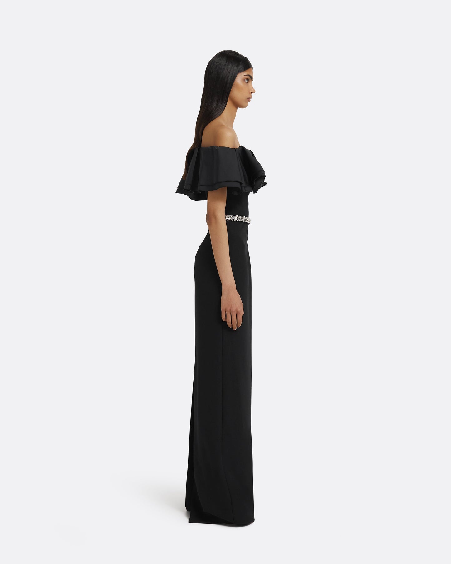 Ryan Long Dress in Black with Crystal