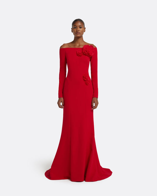 Rory Long Dress in Crimson with Crimson Appliqué