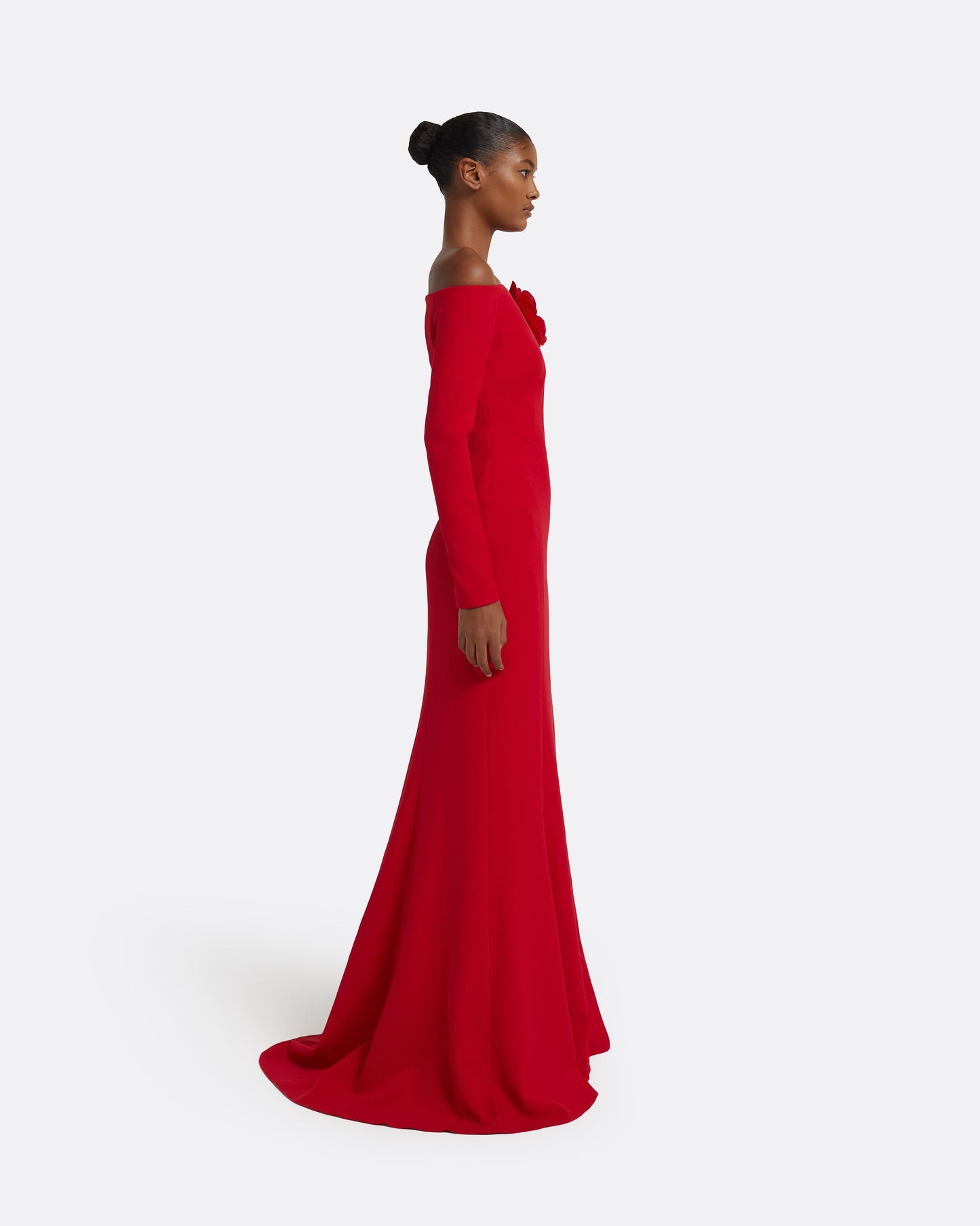 Rory Long Dress in Crimson with Crimson Appliqué