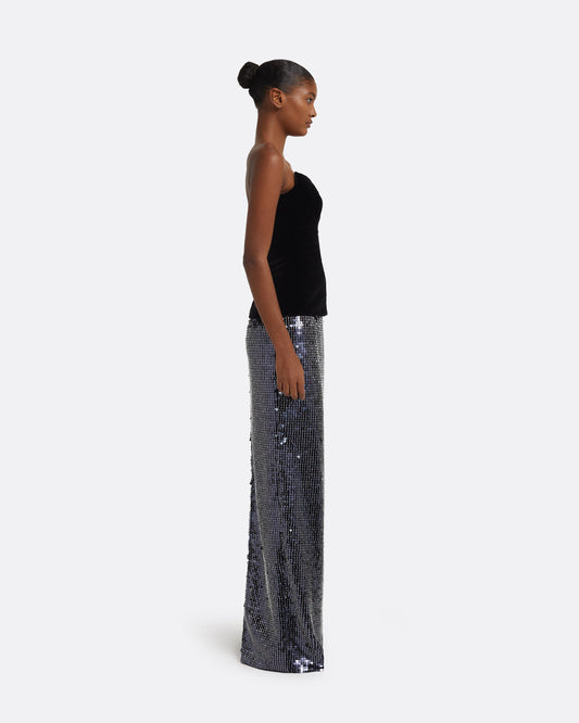 Aiden Long Dress in Black on Navy & Silver