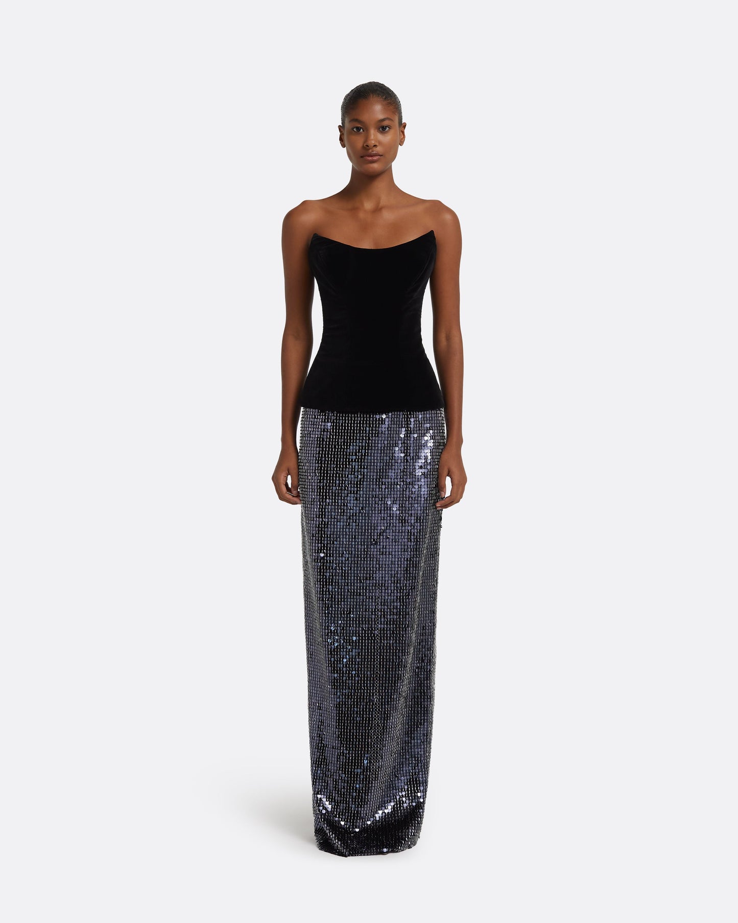 Vick Long Skirt in Navy & Silver
