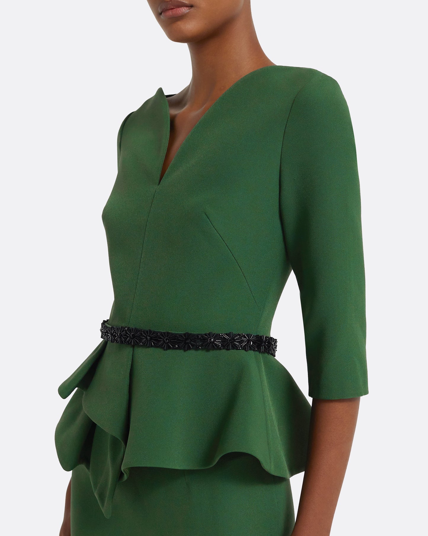 Dion Top in Moss Green with Black Embellishment