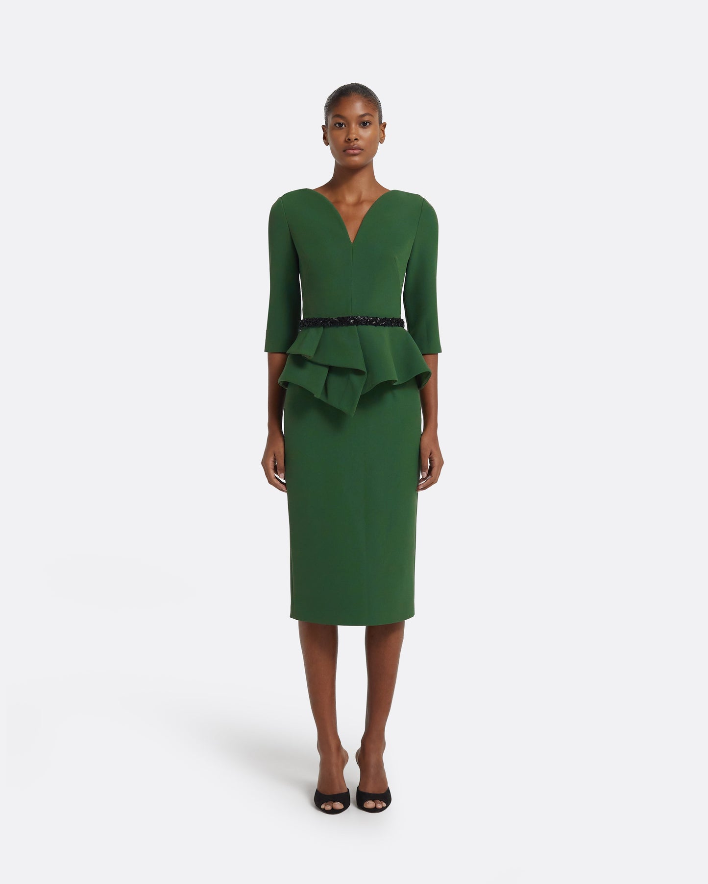Dion Top in Moss Green with Black Embellishment