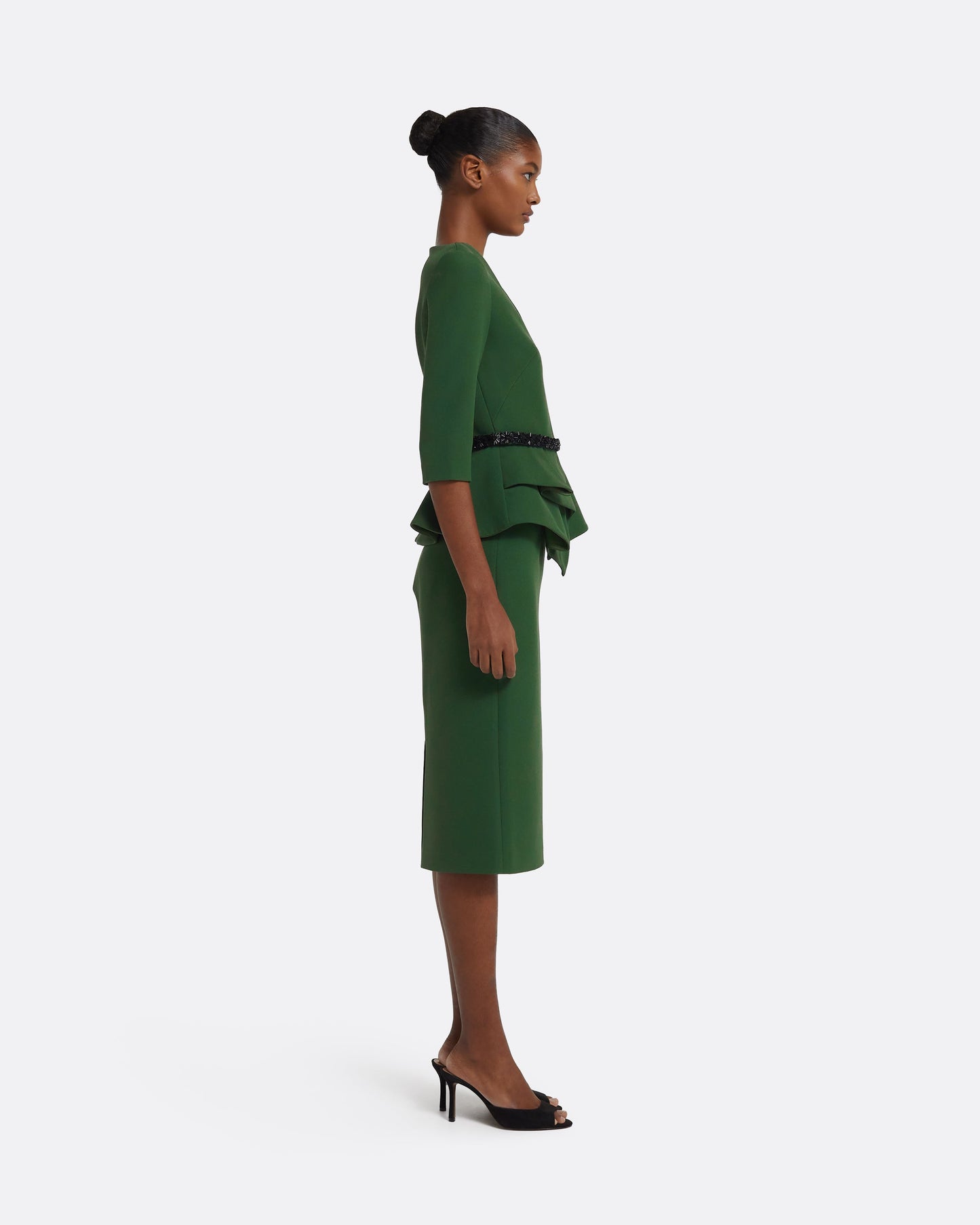 Dion Top in Moss Green with Black Embellishment