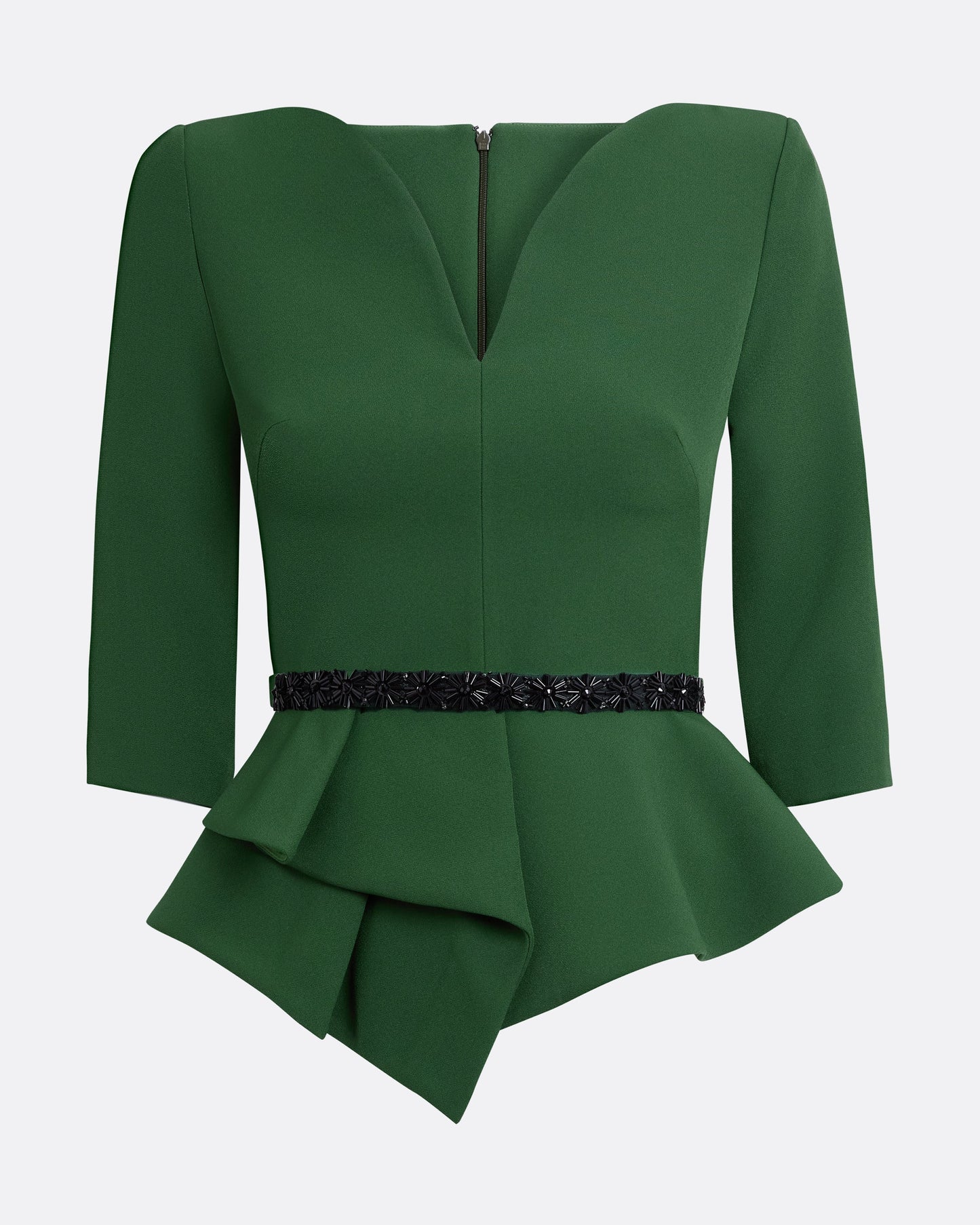 Dion Top in Moss Green with Black Embellishment