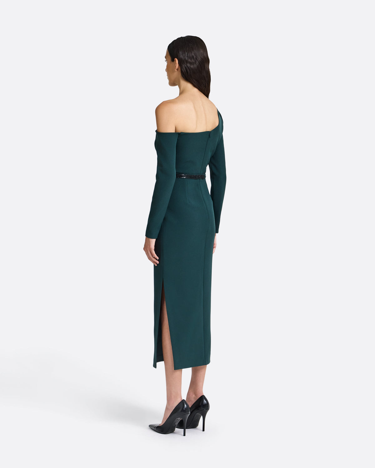 Amia Embroidered Midi Dress in Darkest Spruce