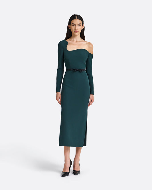 Amia Embroidered Midi Dress in Darkest Spruce