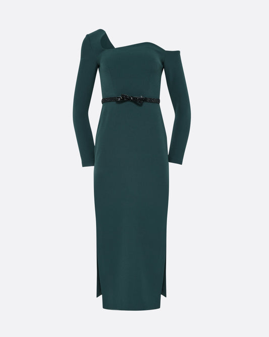Amia Embroidered Midi Dress in Darkest Spruce