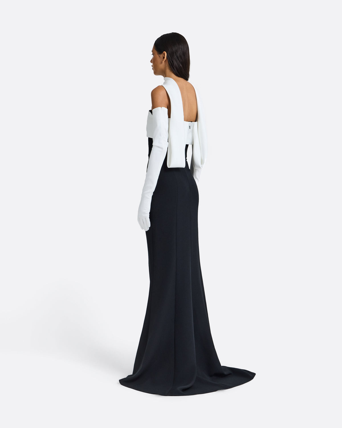 Roshana Long Dress in Ivory and Black