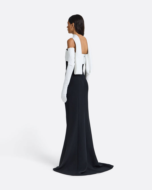 Roshana Long Dress in Ivory and Black