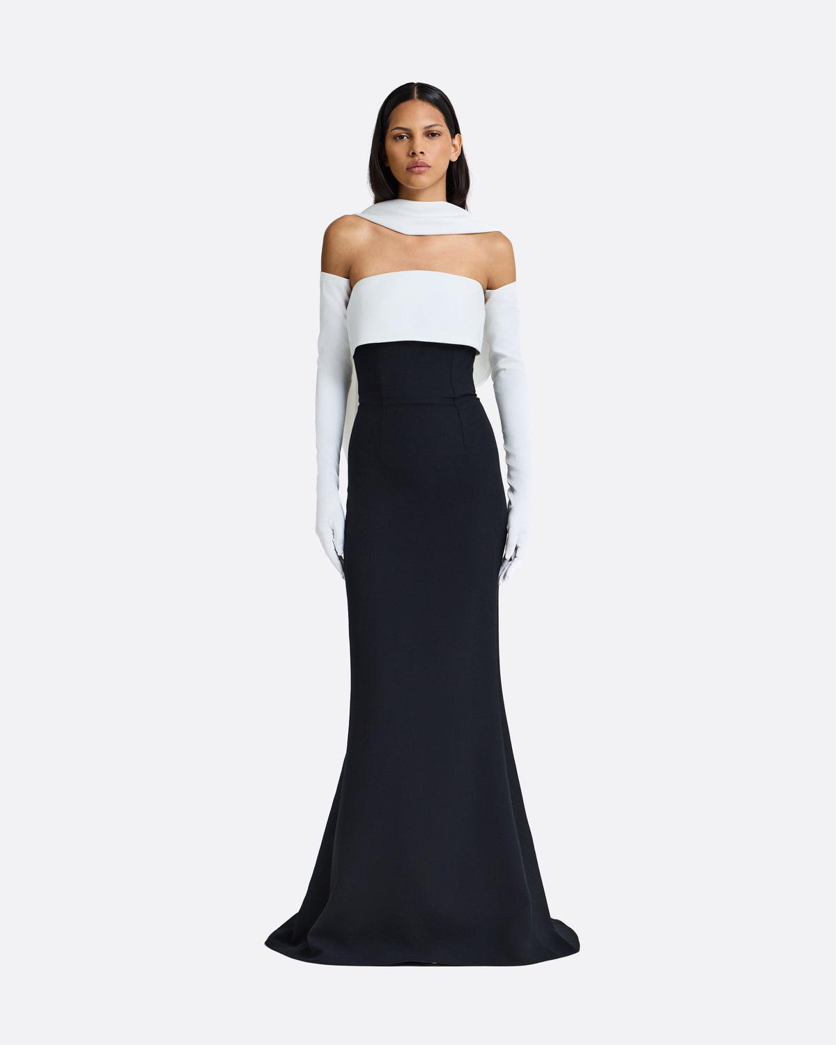 Roshana Long Dress in Ivory and Black