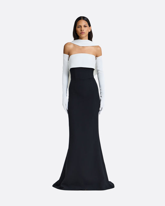 Roshana Long Dress in Ivory and Black