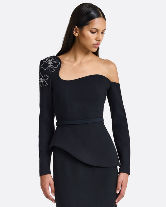 Aime Embroidered Top in Black