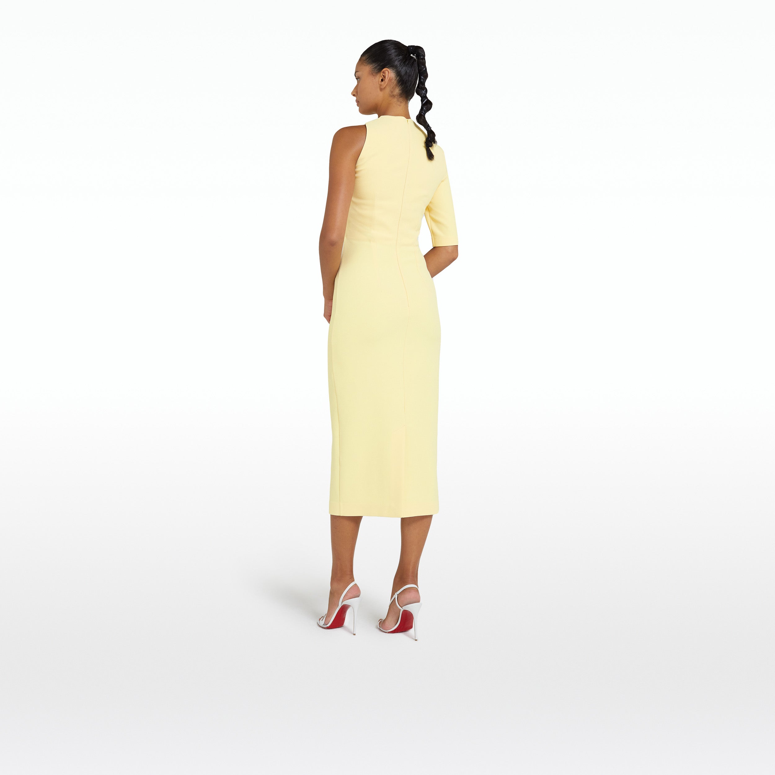 Libra Pale Primrose Midi Dress With Embroidered Belt