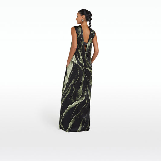 Carrara Black Marble Print Long Dress