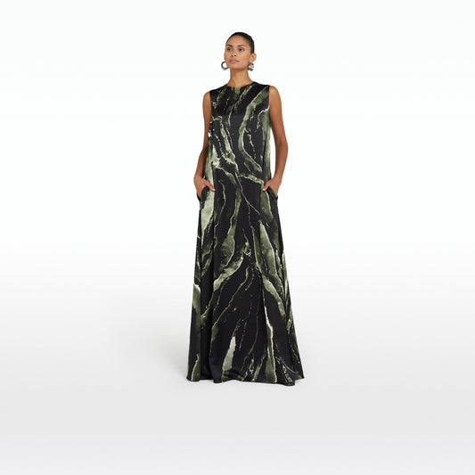 Carrara Black Marble Print Long Dress