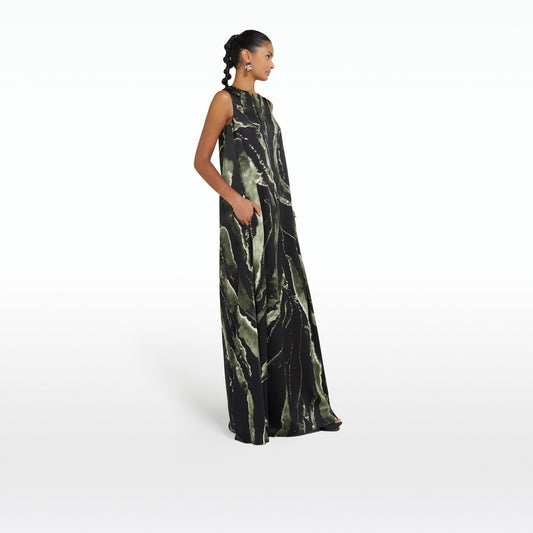 Carrara Black Marble Print Long Dress