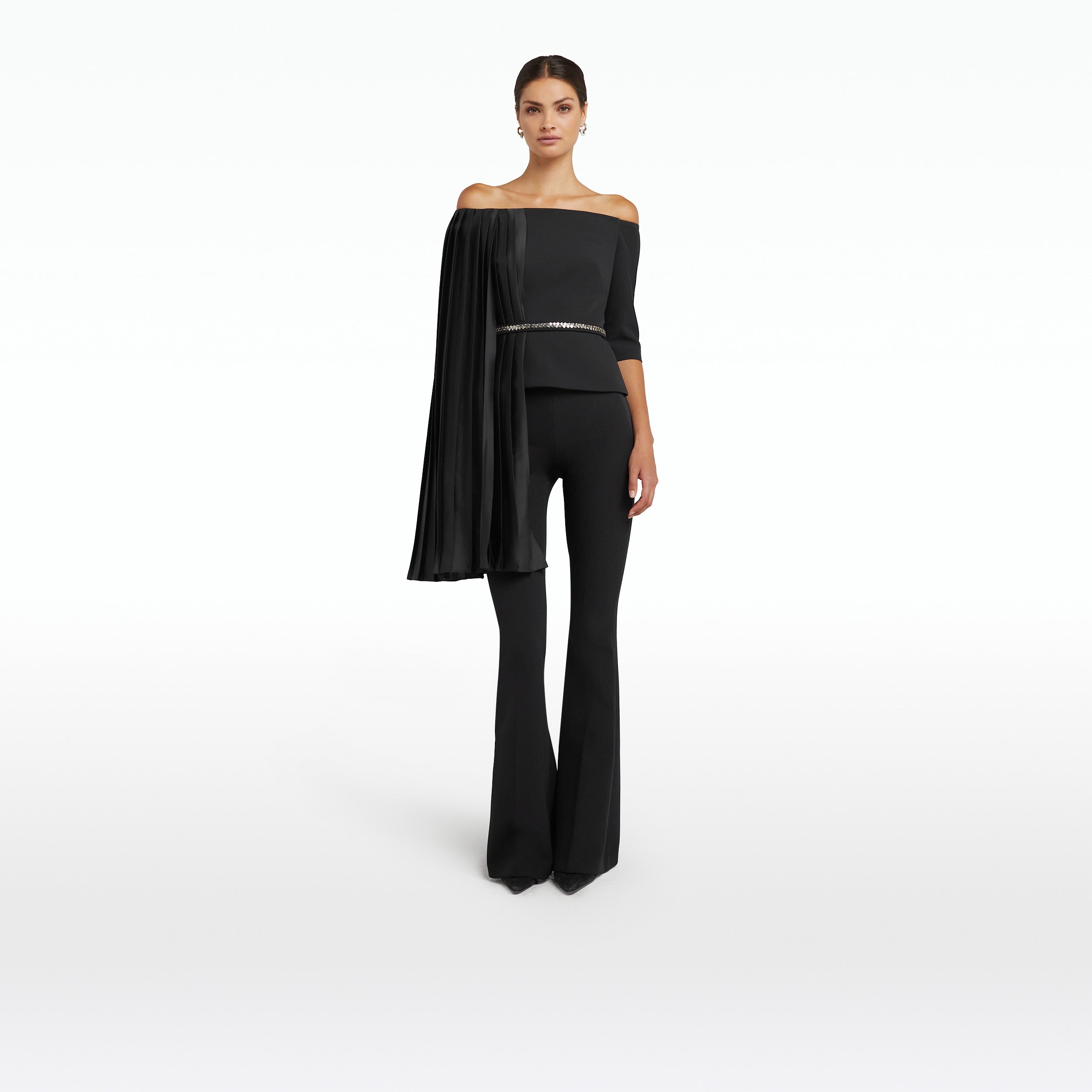 Emer Black Top With Embroidered Belt