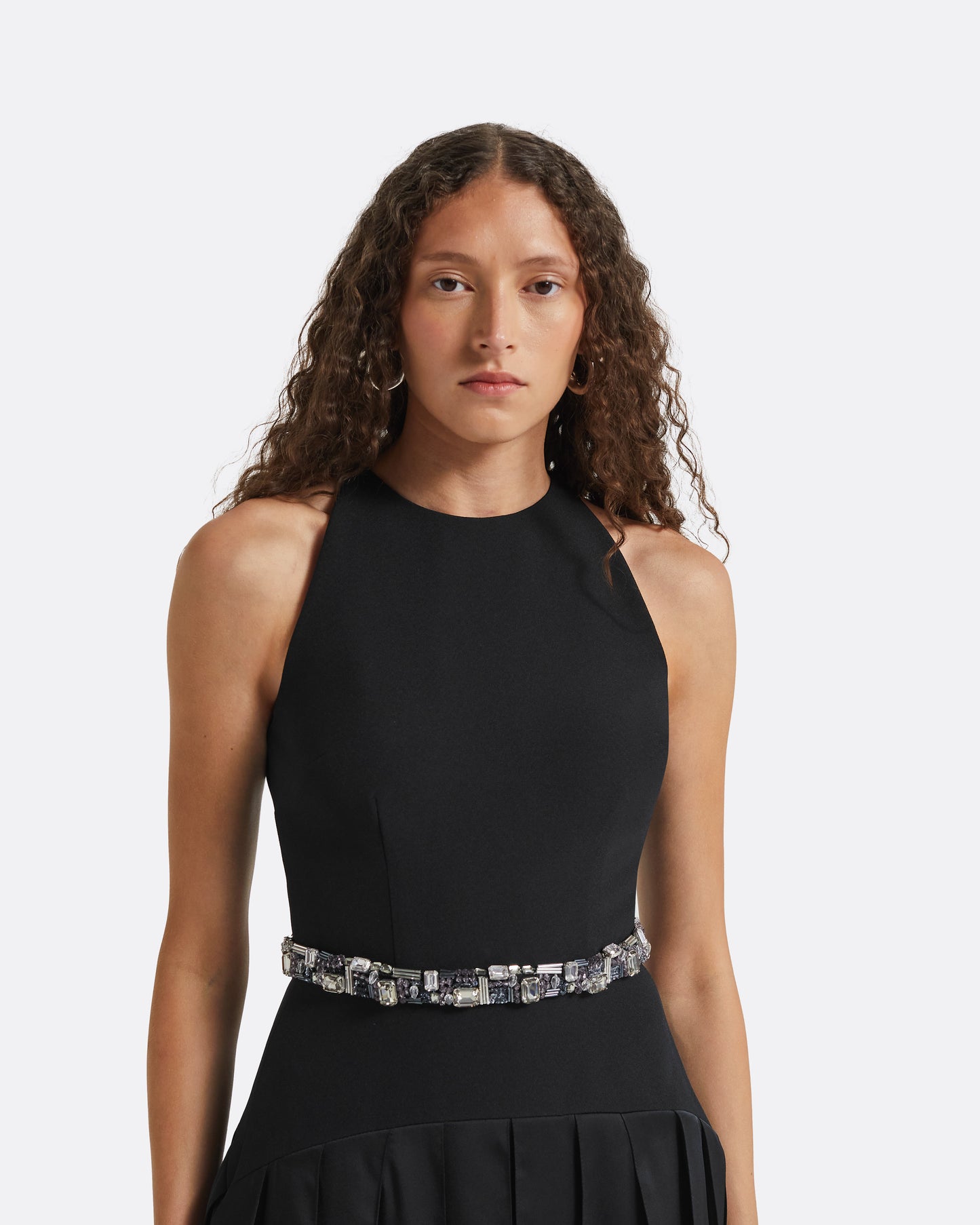 Tonina Black Short Dress With Embroidered Belt